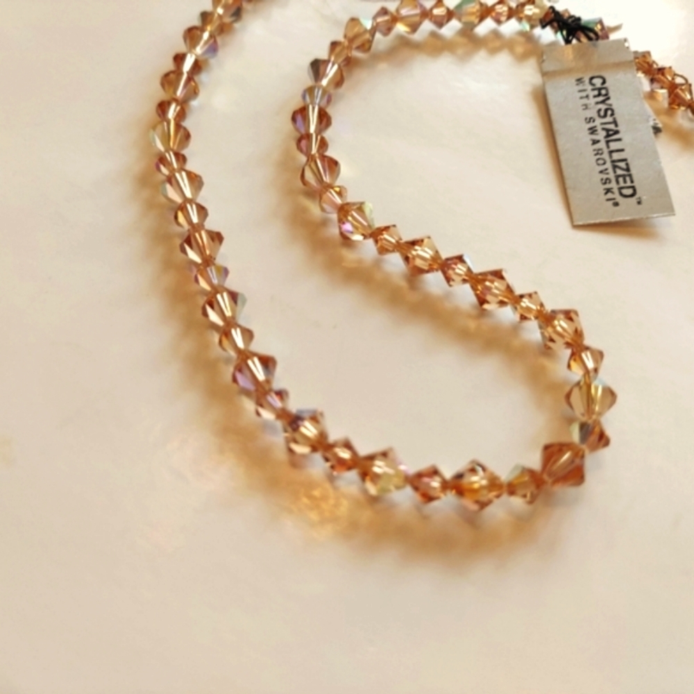 Necklace Swarovski Crystal Aurora Borealis Sparkling Beads Goldtone Chain NWT